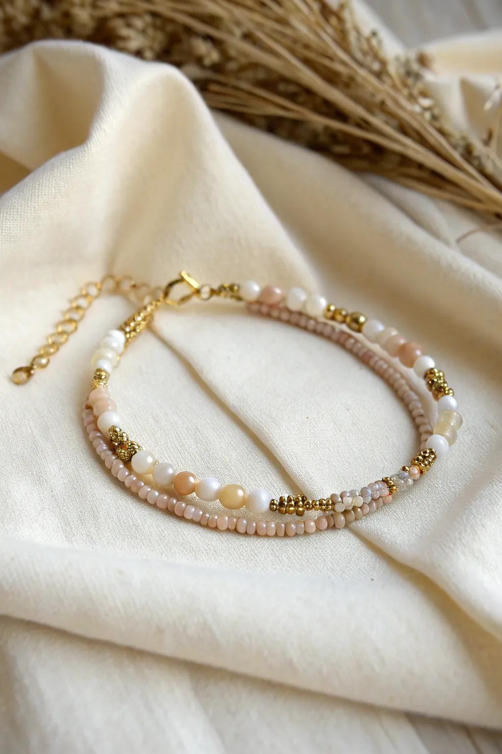 Discover the art of contrast and texture with this stunning seed bead bracelet, where simplicity meets elegance.