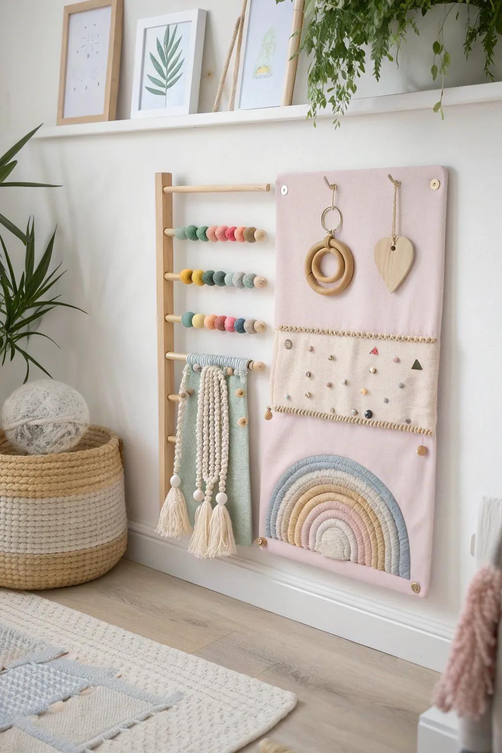 Inspire little hands and minds with this beautifully crafted sensory board, perfect for small spaces.