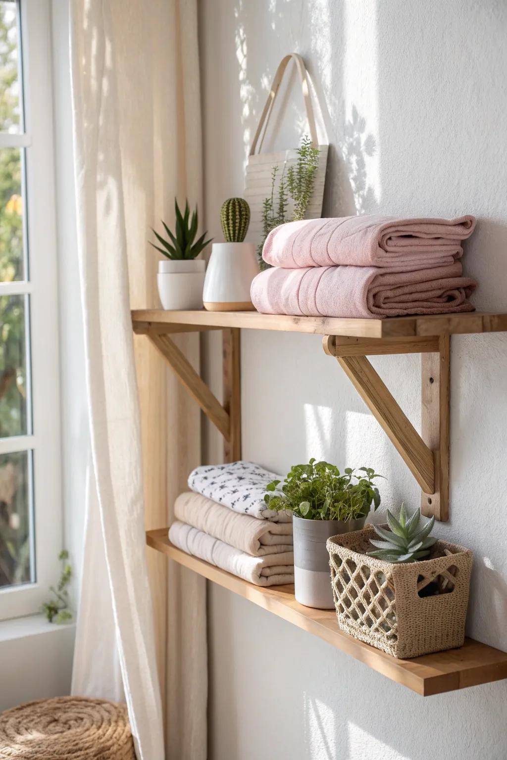 Elevate your space: Discover the charm of vertical storage for a chic and airy sewing room.