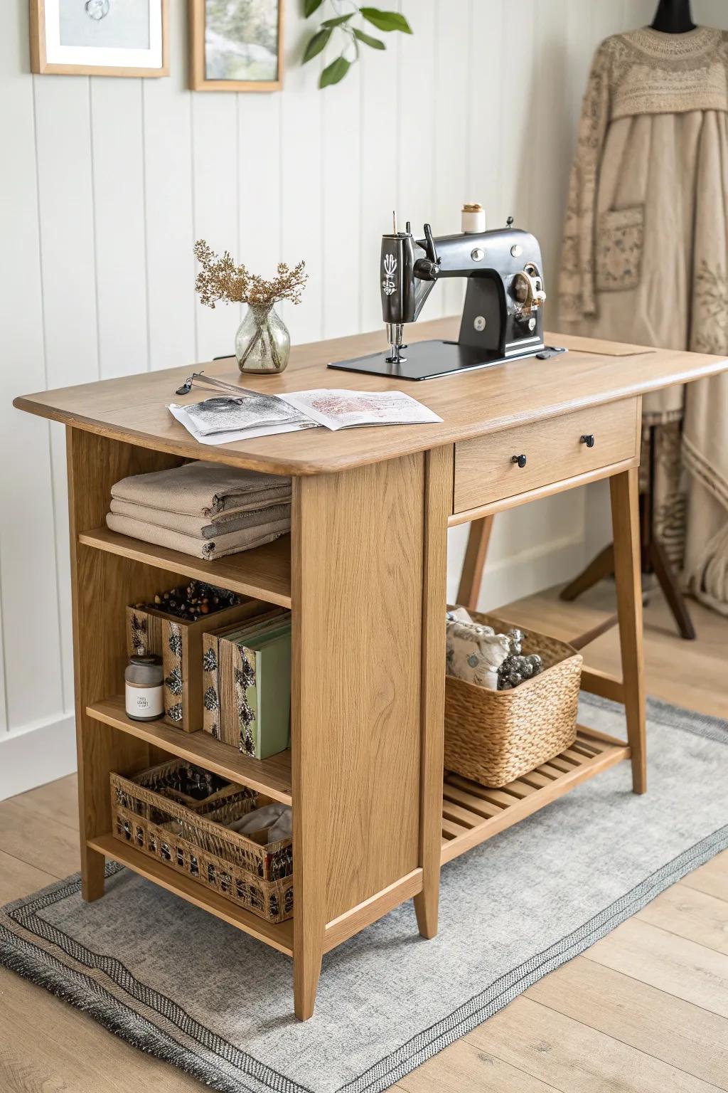 Transform your sewing space with a custom craft table that blends Scandinavian simplicity and Boho warmth.