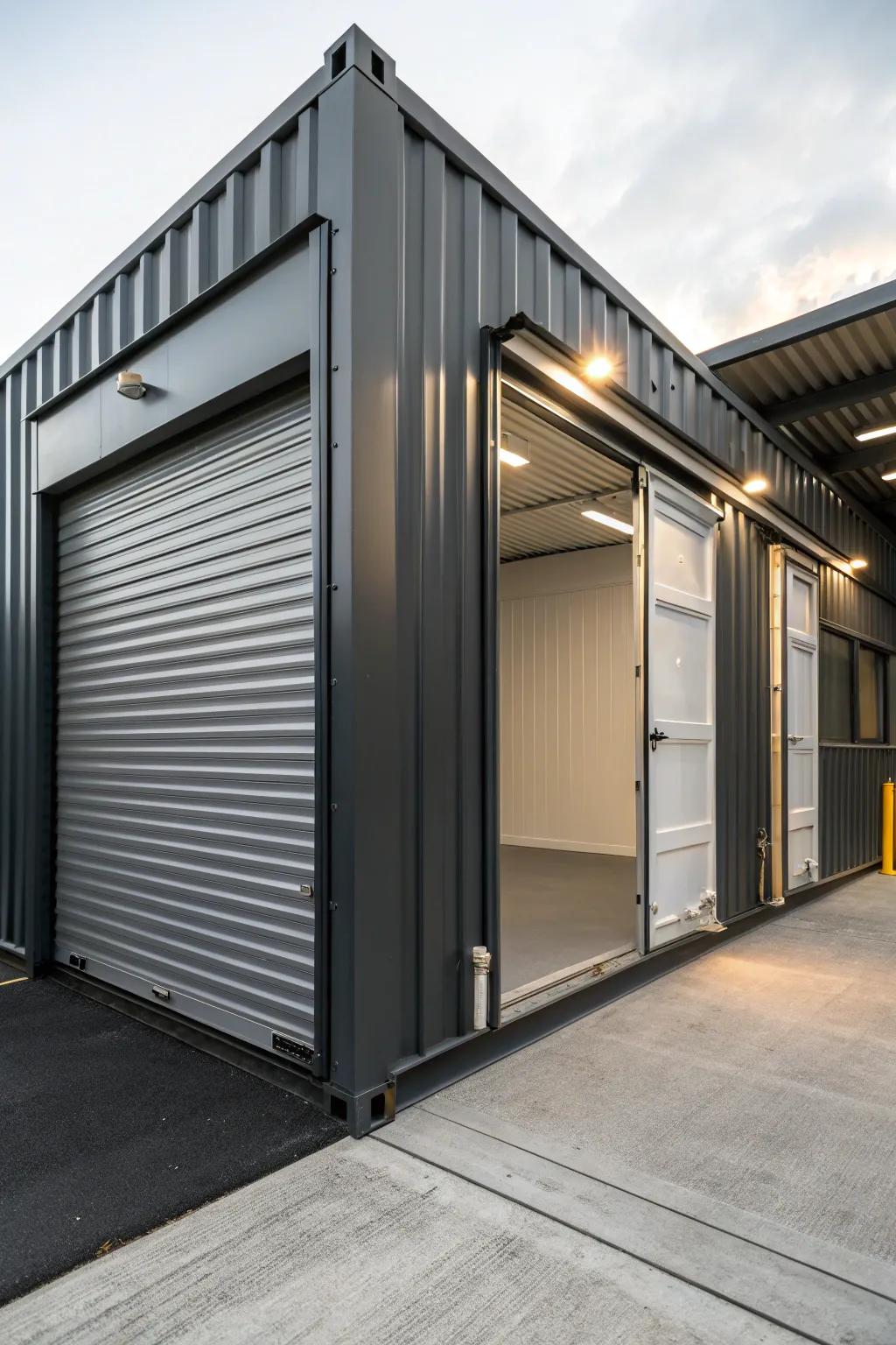 Effortless access meets modern design with this roll-up door garage solution.
