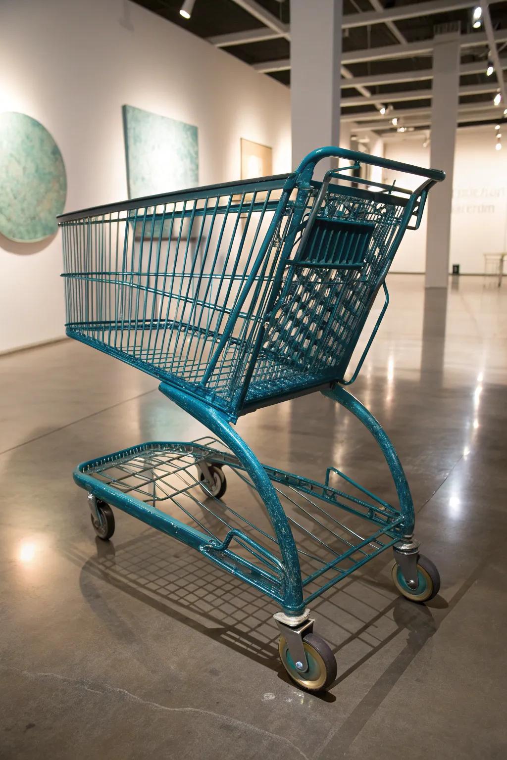 Transform the ordinary into extraordinary with this captivating shopping cart sculpture.