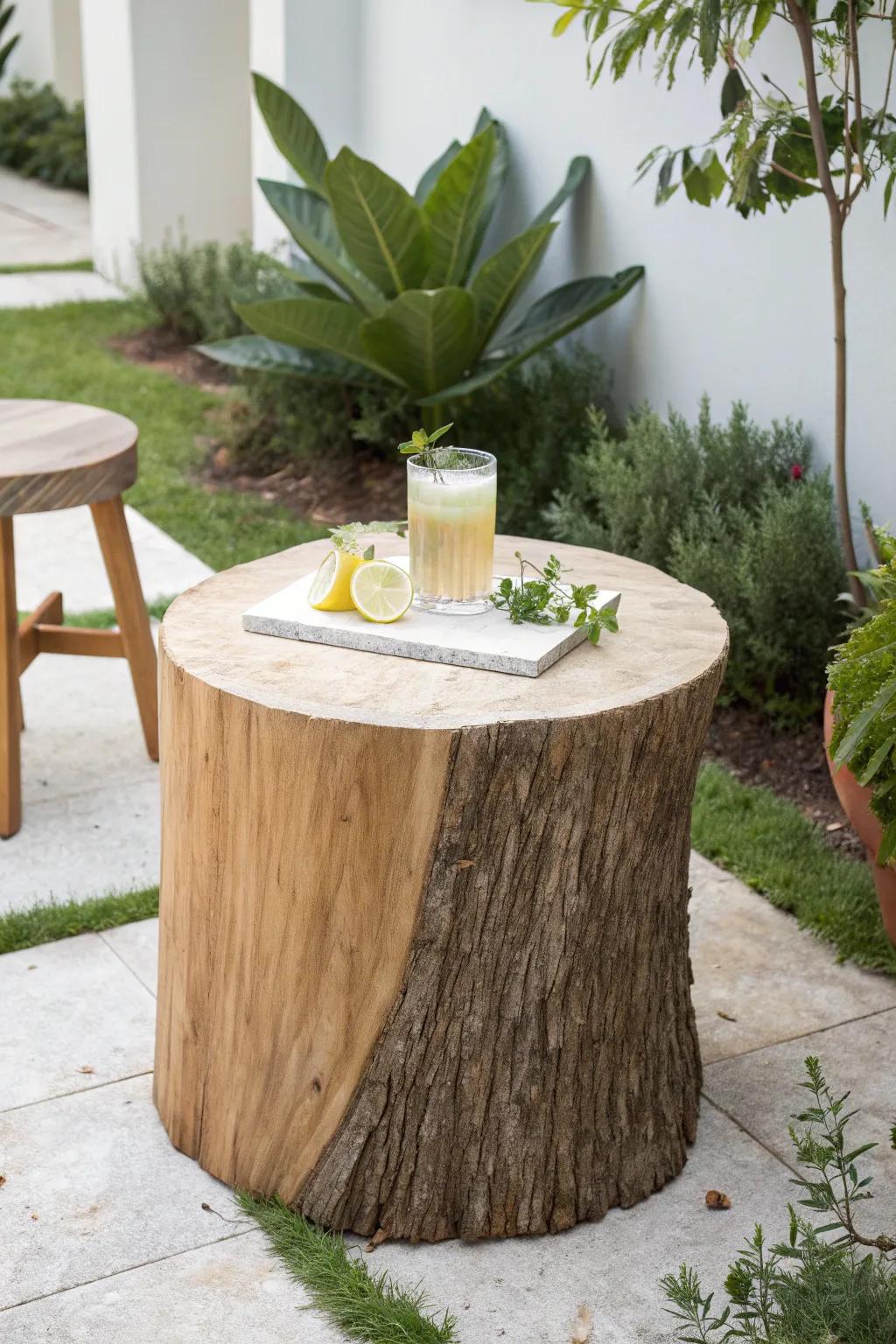 Elevate your garden gatherings with this charming tree stump table—where simplicity meets natural elegance.