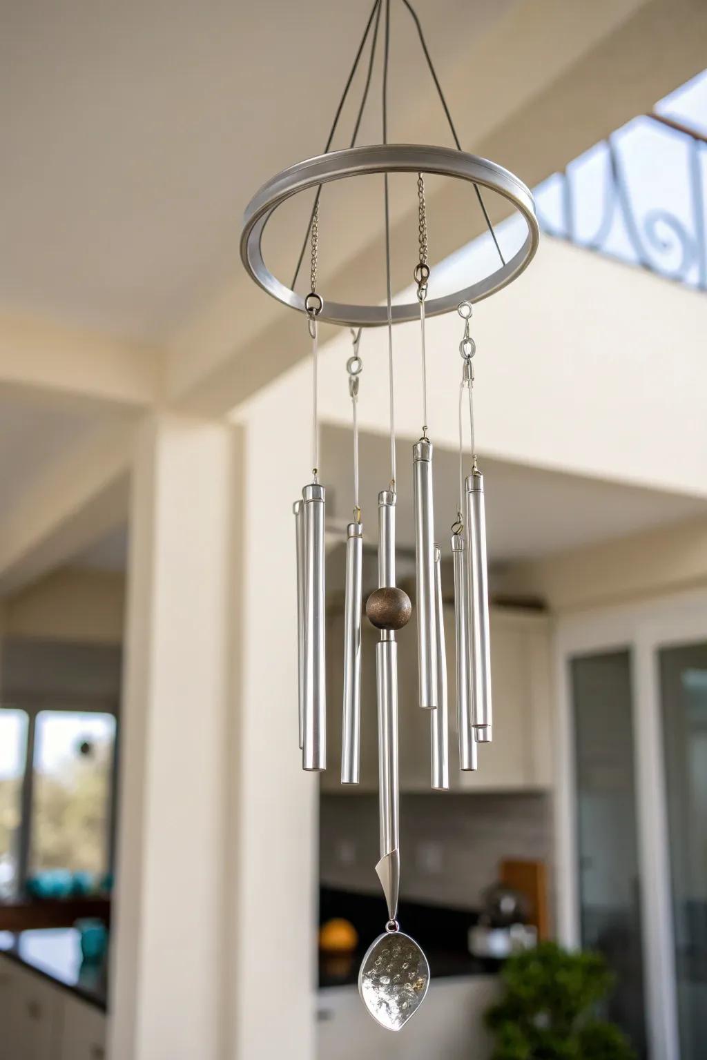 A minimalist design with a metal hoop showcases simplicity and elegance.