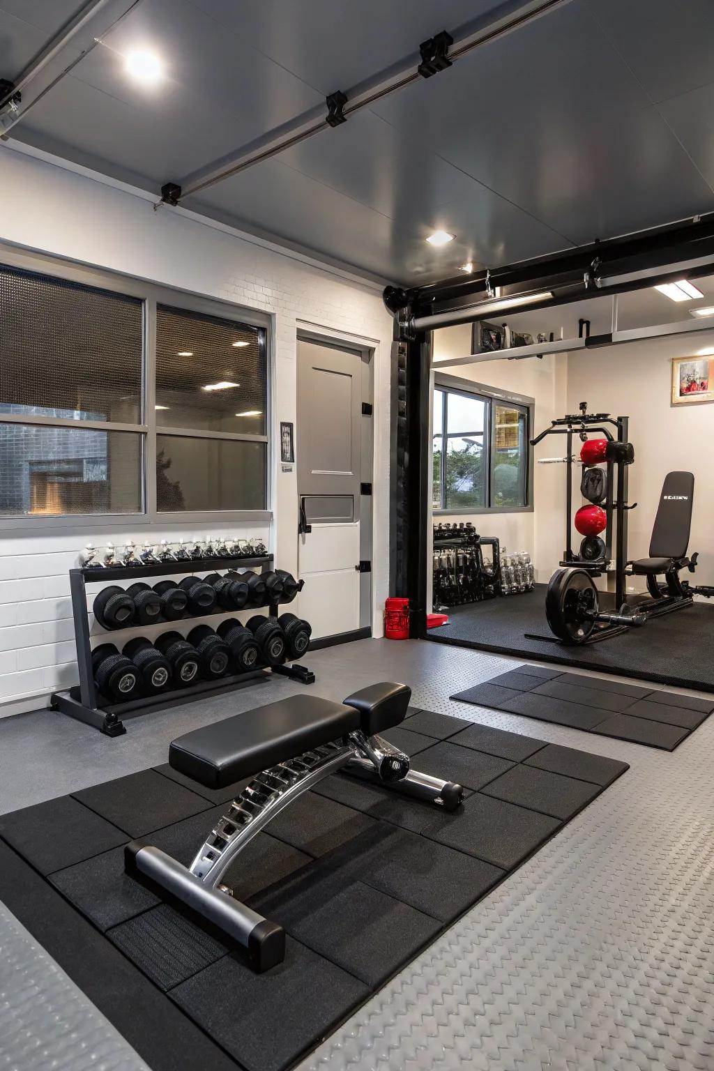 Transform your garage into a sleek and functional gym paradise.