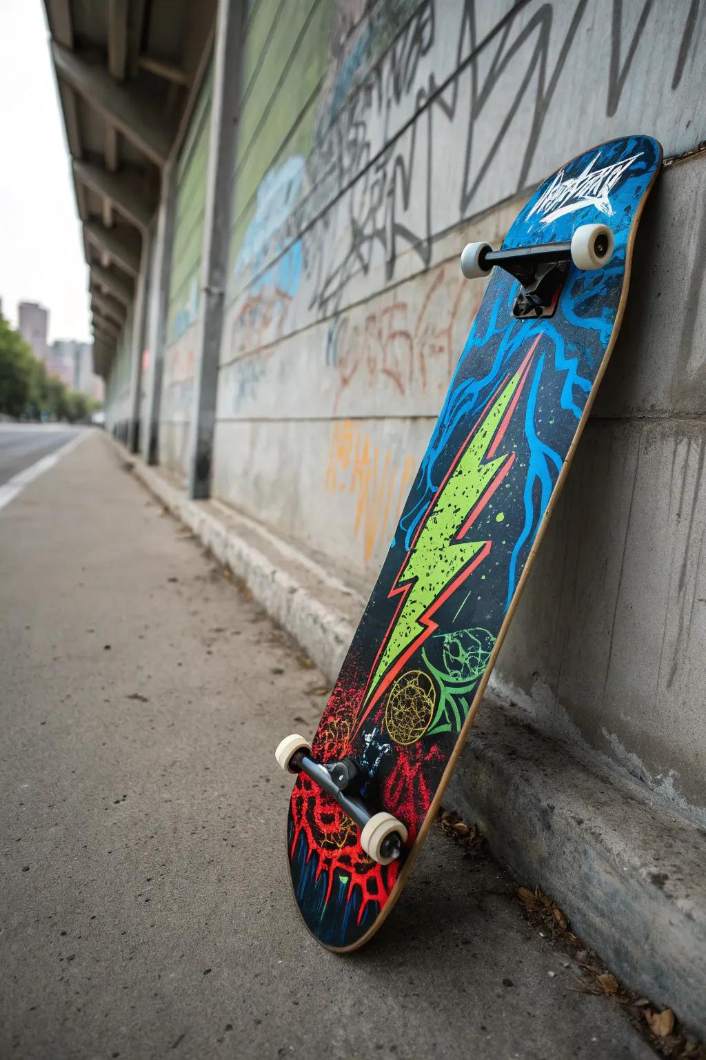 Unleash your urban creativity: Transform your skateboard into a canvas of vibrant street art.