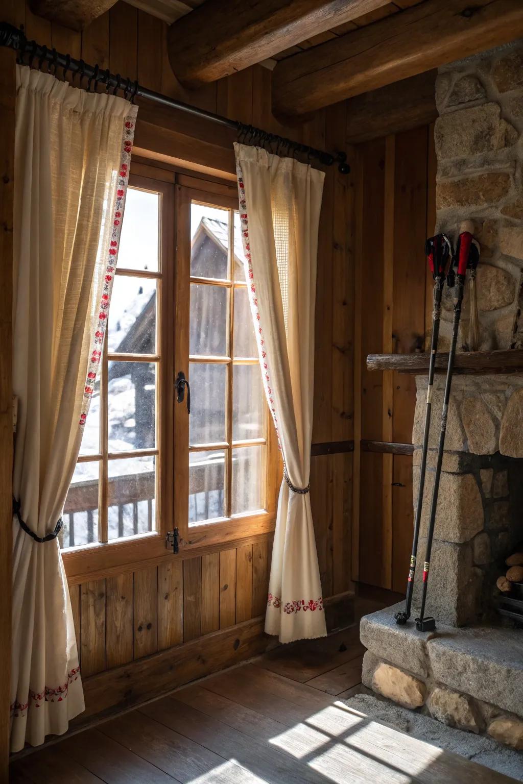 Let ski poles hold your curtains for a charming and unexpected twist.