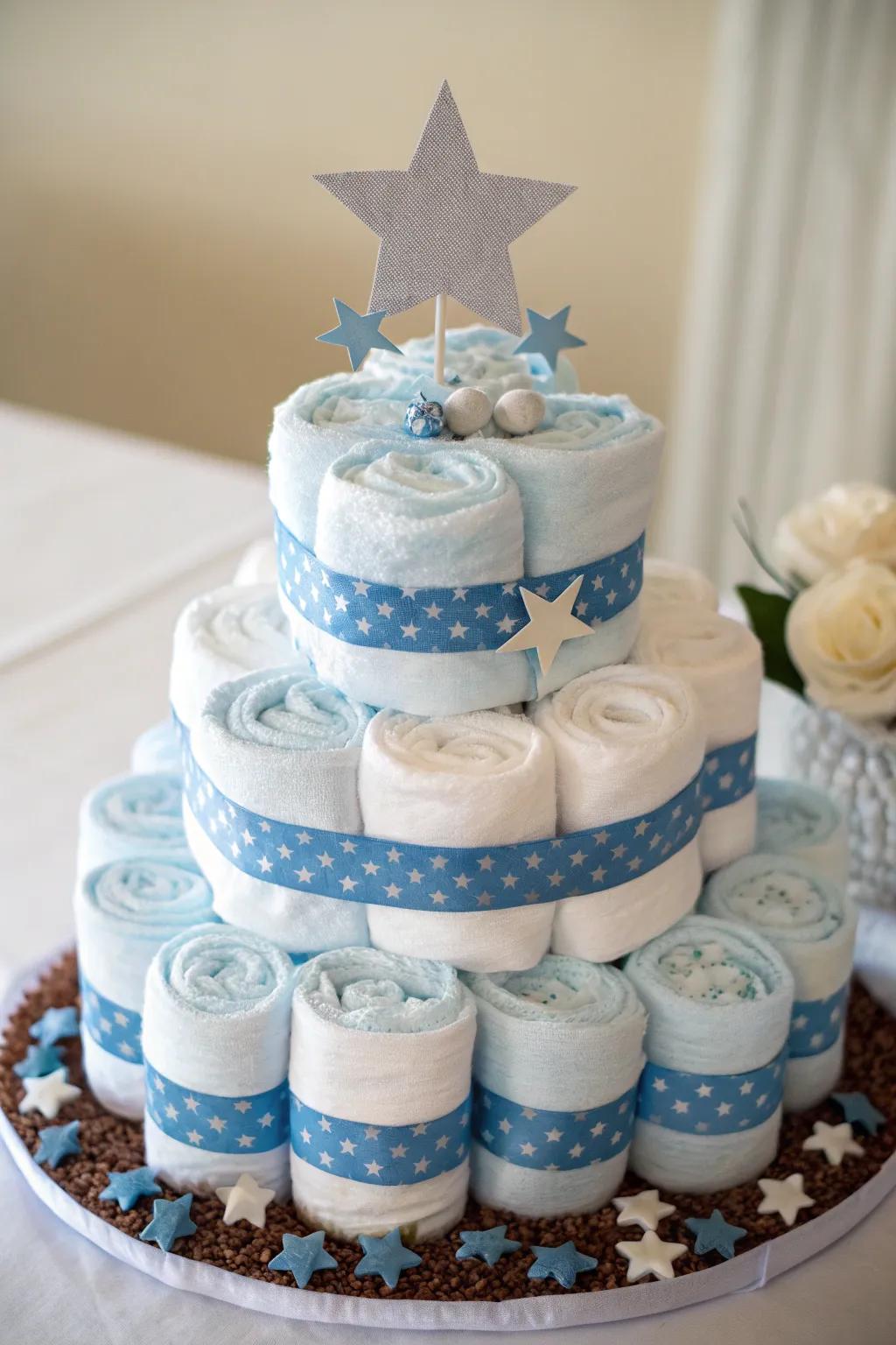 Twinkle Little Star: A dreamy diaper cake with a touch of celestial charm.