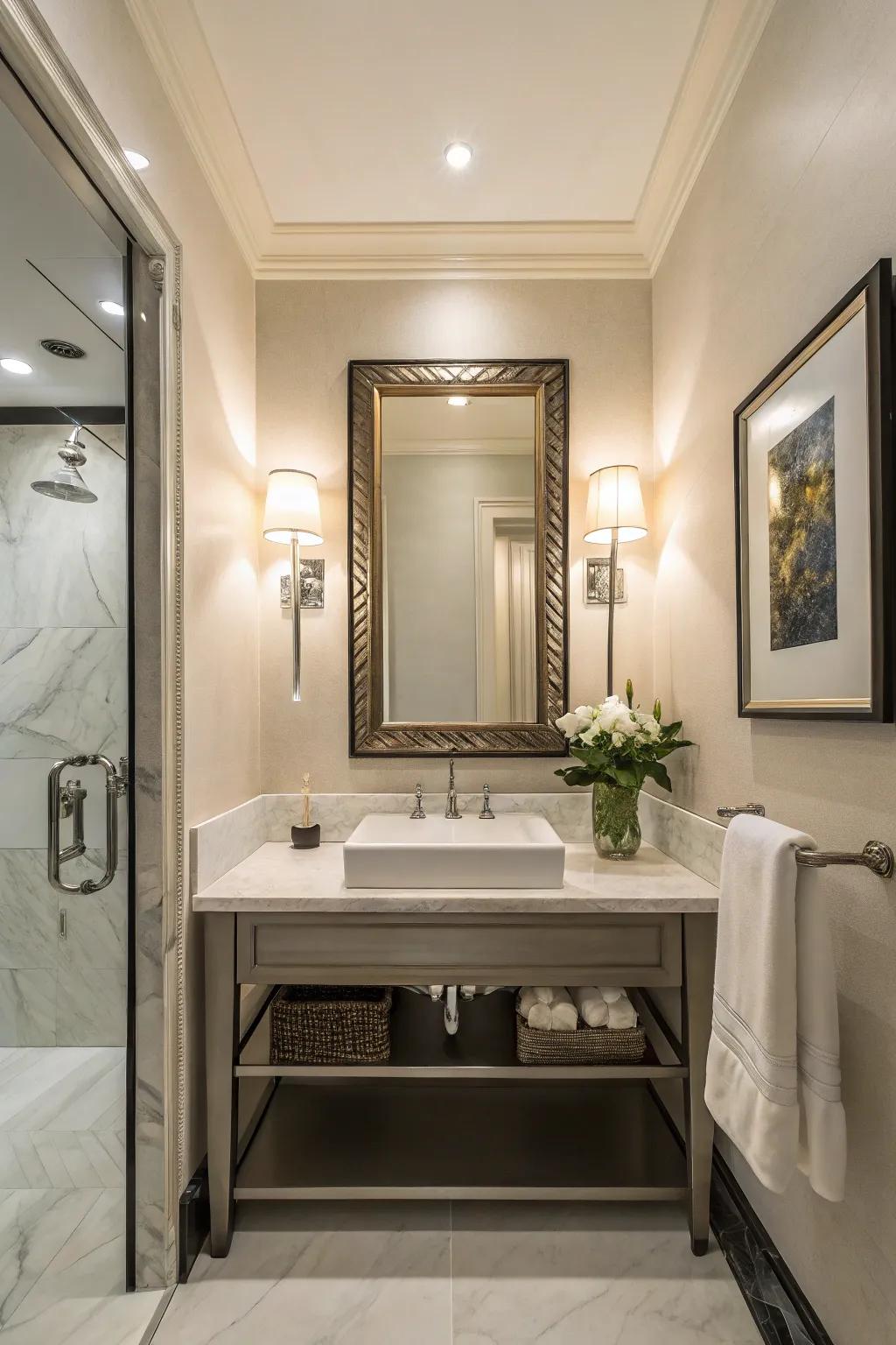 Oversized mirrors make small spaces feel larger.