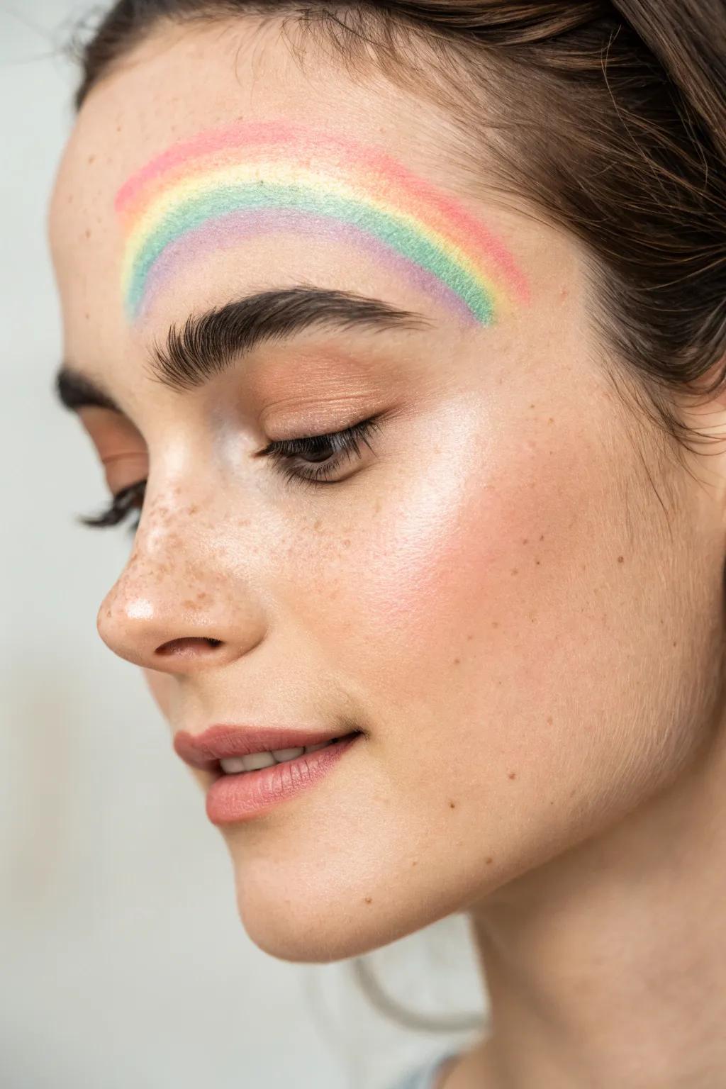 Embrace the colors of spring with a delicate rainbow face paint, a perfect symbol of new beginnings.
