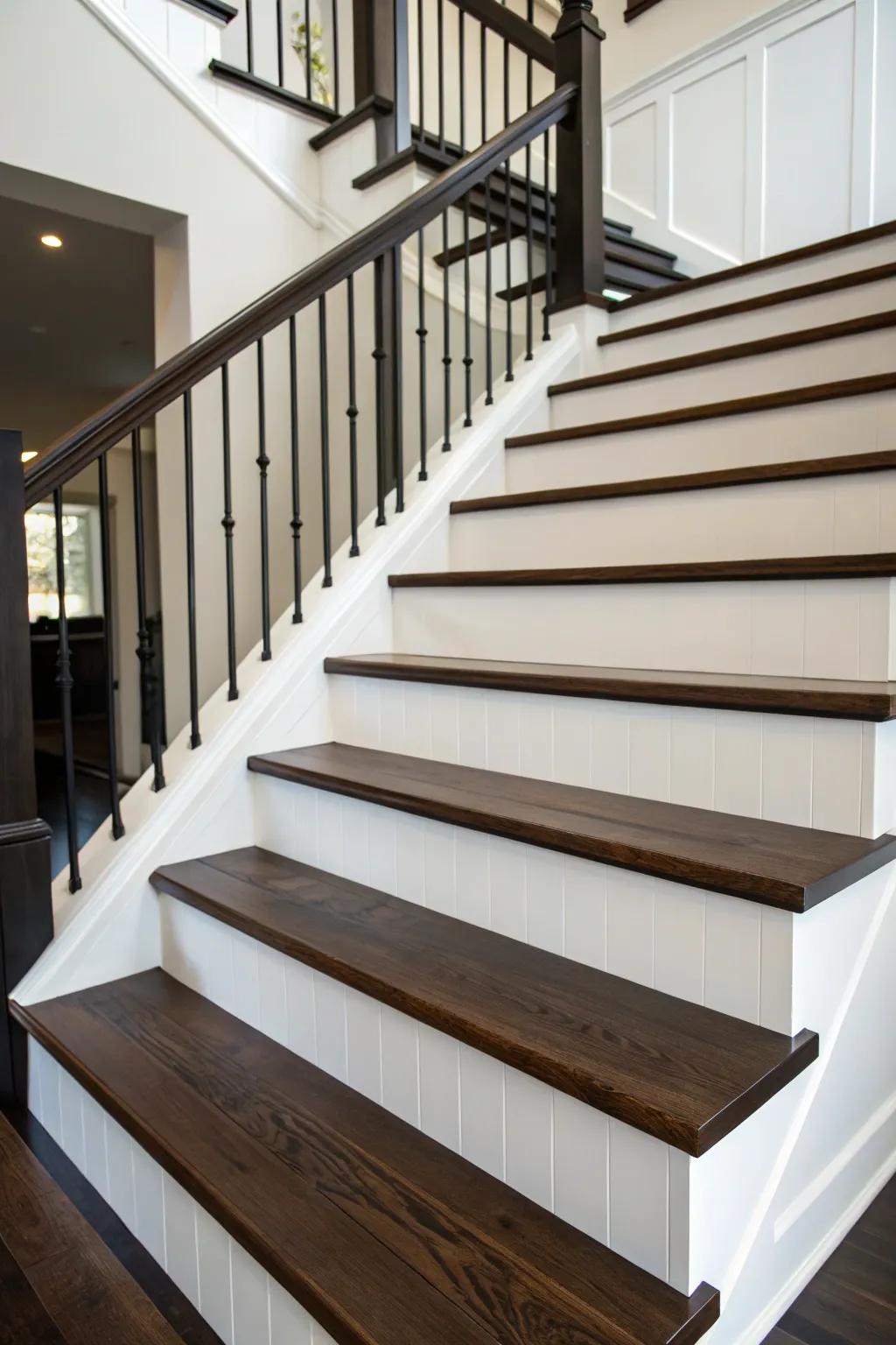Contrasting colors on wooden steps create a stunning visual impact.