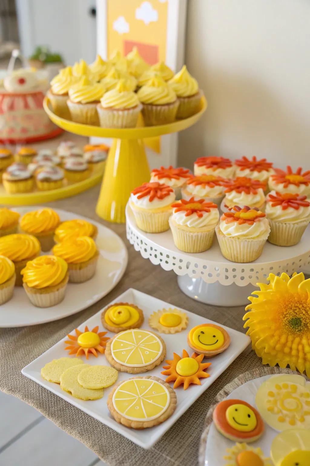 A delightful dessert table that brings sweet sunshine to your celebration.