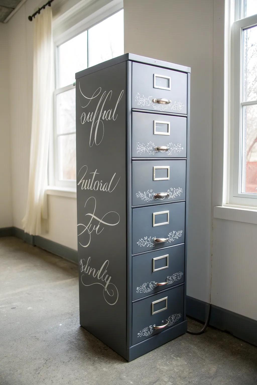 Elevate your office space with elegant calligraphy labels: where function meets style.