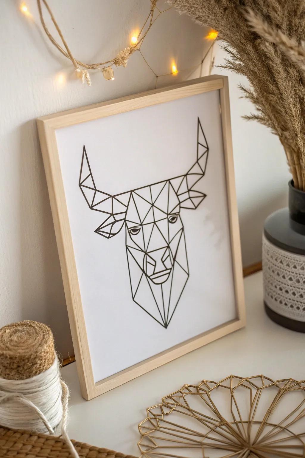 Elevate your space with the modern charm of geometric bull art.