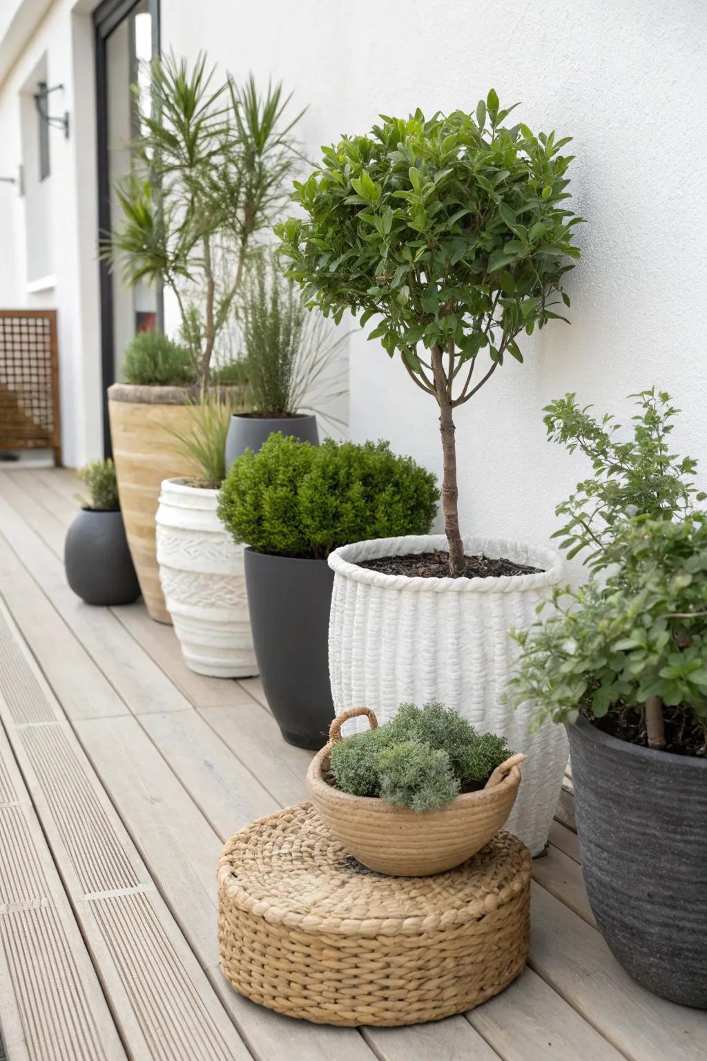 Transform your patio into a serene oasis with a touch of natural beauty and minimalist charm.