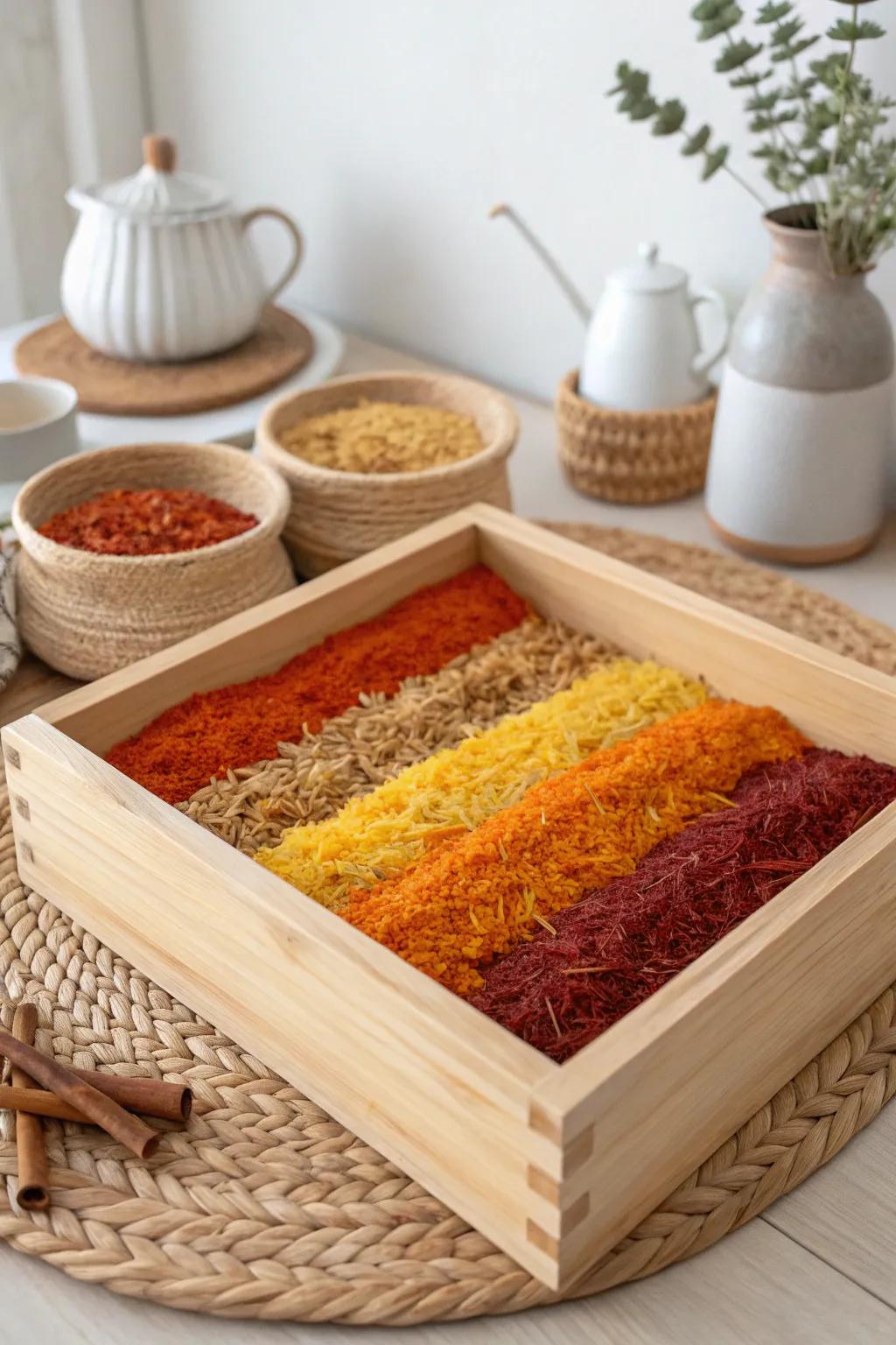 Dive into the warm hues of autumn with this stunningly simple colored rice sensory bin!
