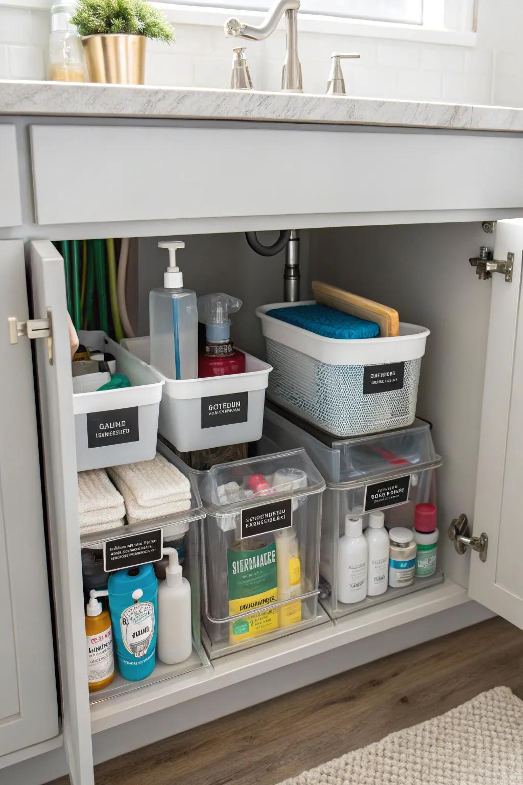 Optimized under-sink storage for a clutter-free kitchen.