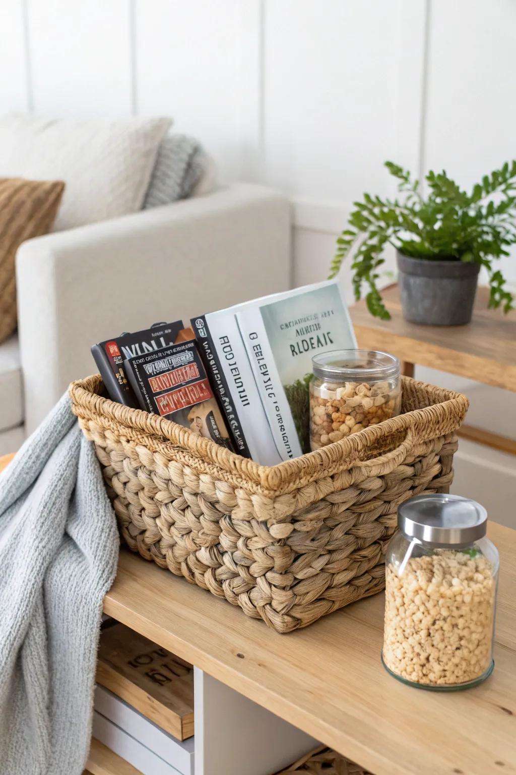 Cozy up with the perfect Movie Night In basket, where classic films meet gourmet treats and comfort.