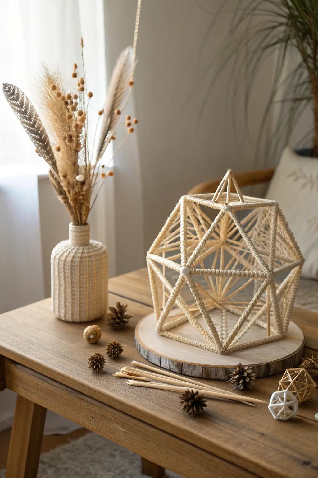 Embrace creativity with this stunning toothpick installation, where simplicity meets elegance.