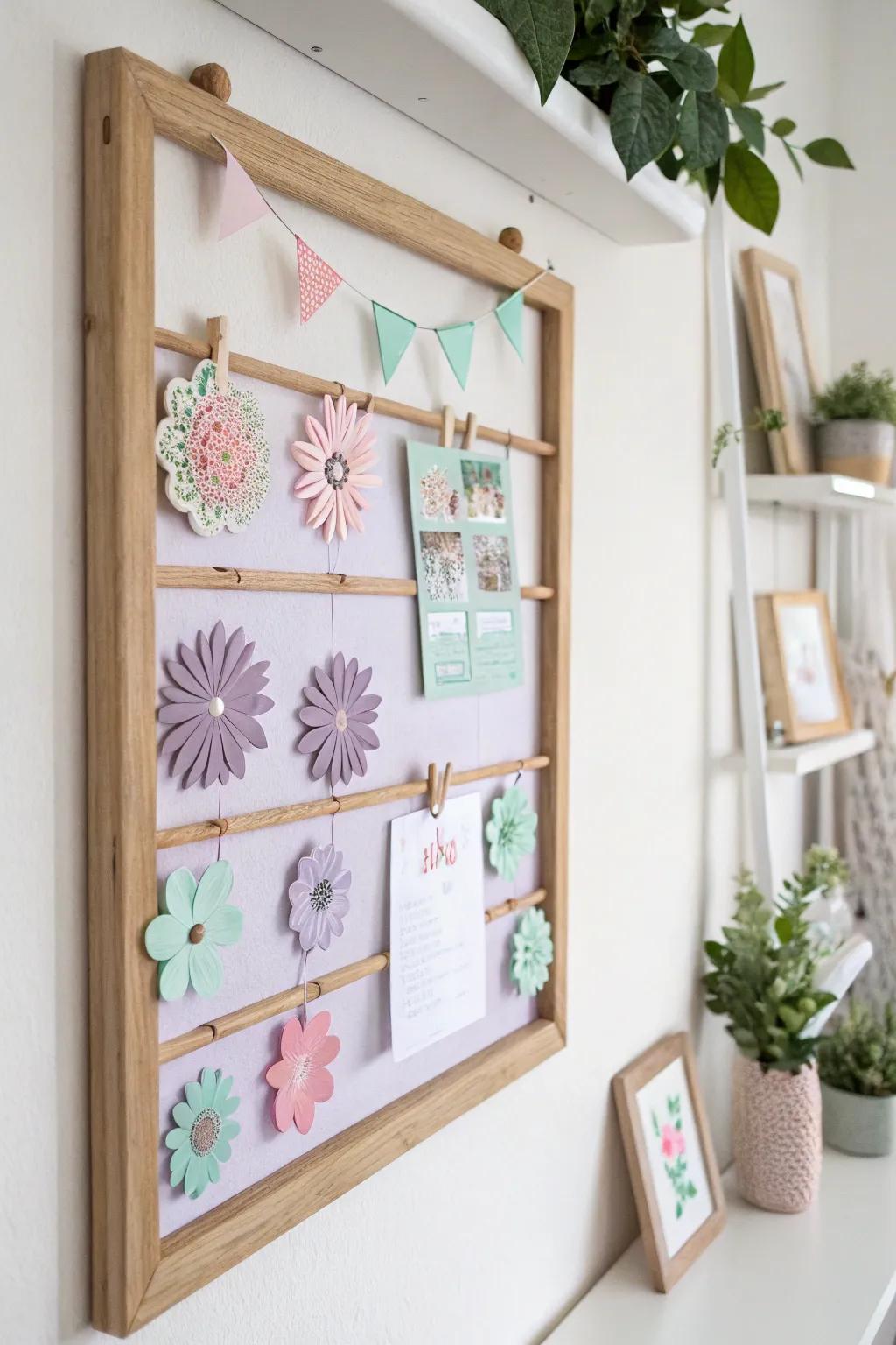 Embrace the beauty of spring with a pastel-hued bulletin board that blends Scandinavian minimalism with Boho charm, perfect for seasonal inspiration.