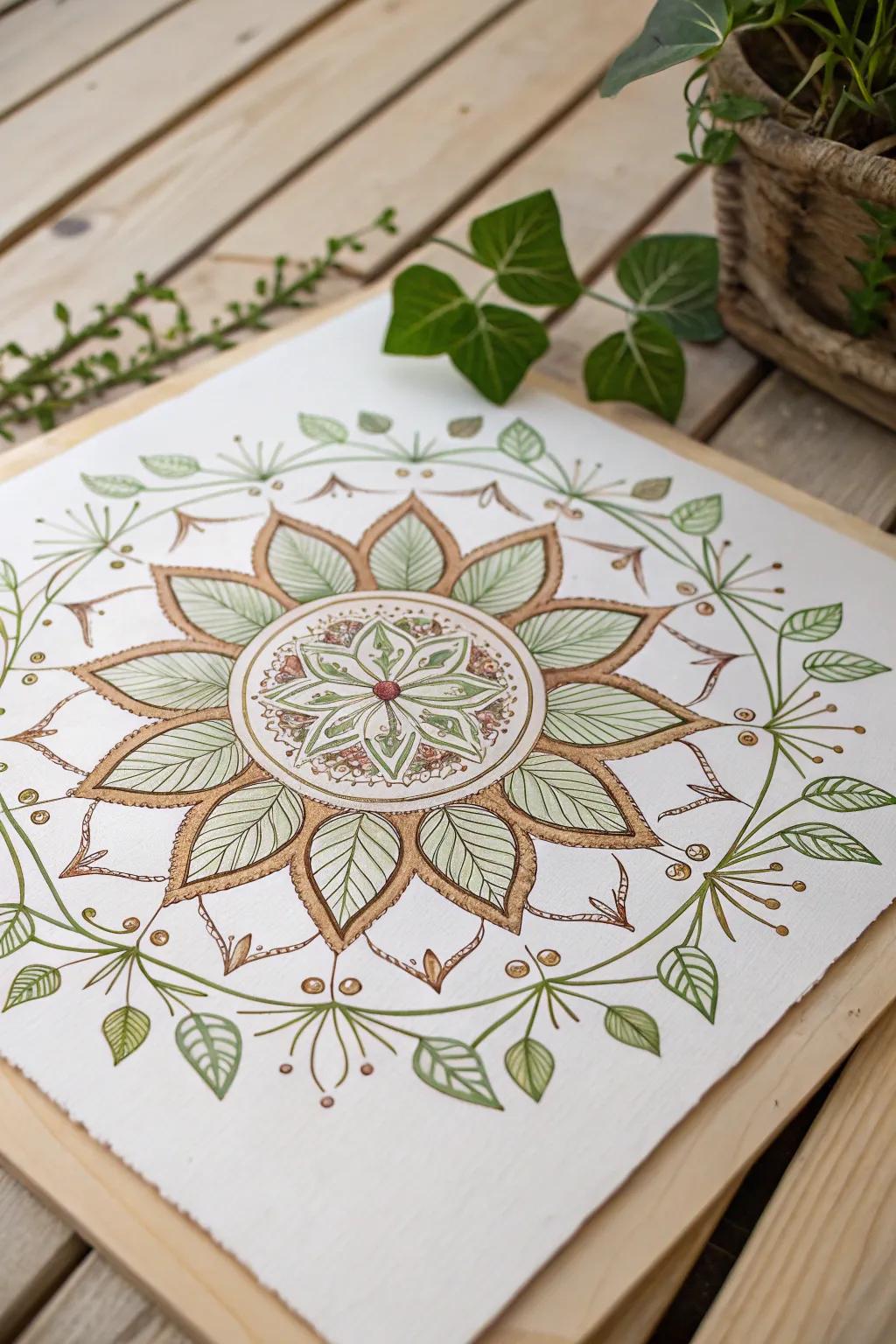 Immerse in tranquility with a nature-inspired mandala.