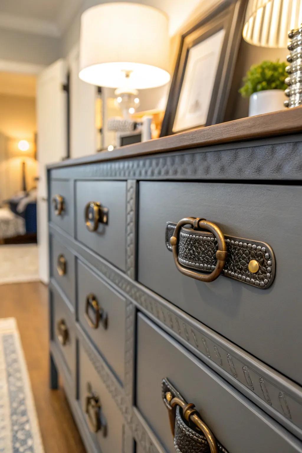 Add an adventurous edge with belt buckle pulls.