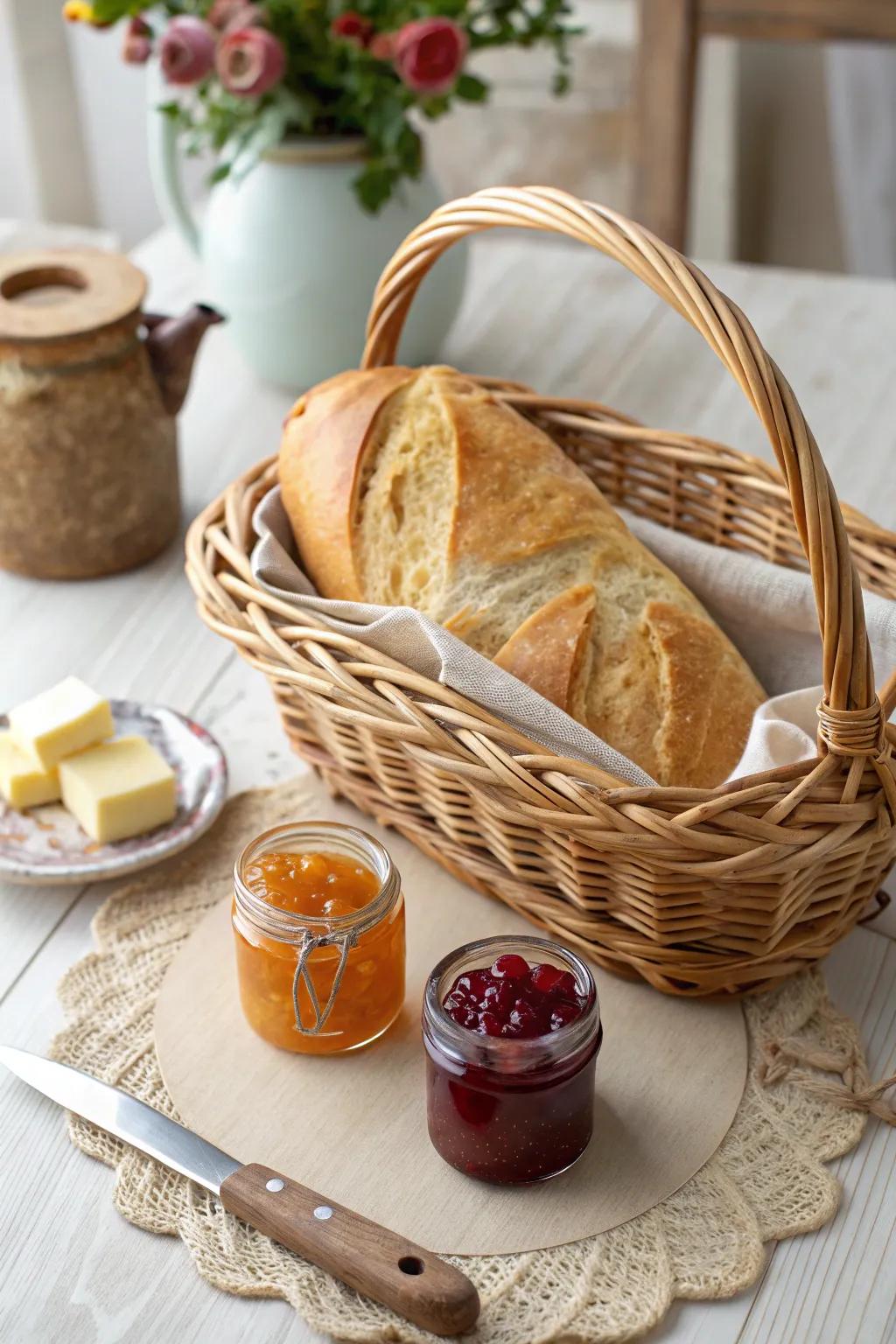 Elevate breakfast moments with this Artisan Bread and Jam Basket - a perfect blend of simplicity and natural beauty.