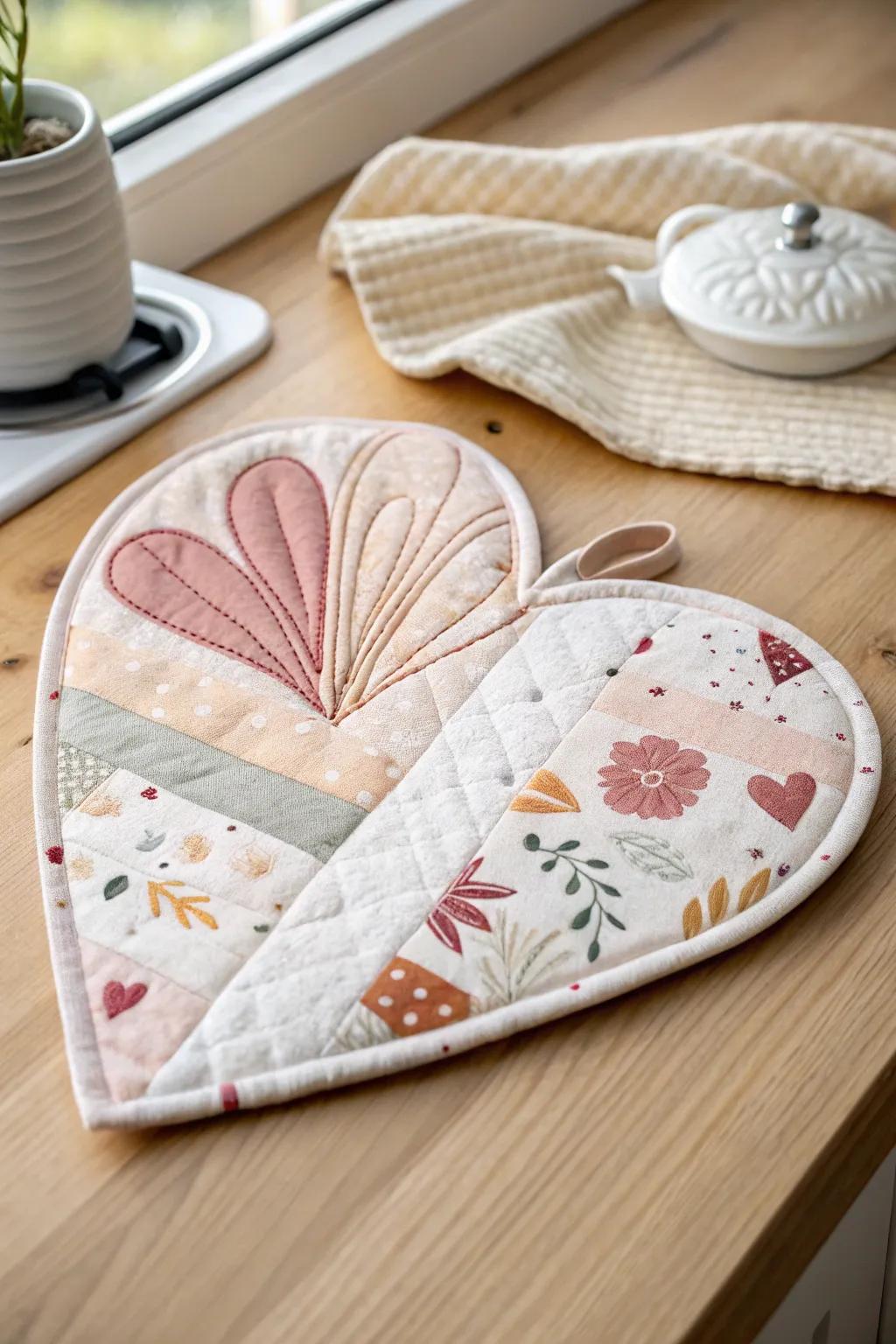 Elevate your Valentine's Day kitchen with charming heart-shaped pot holders that blend simplicity with playful prints.