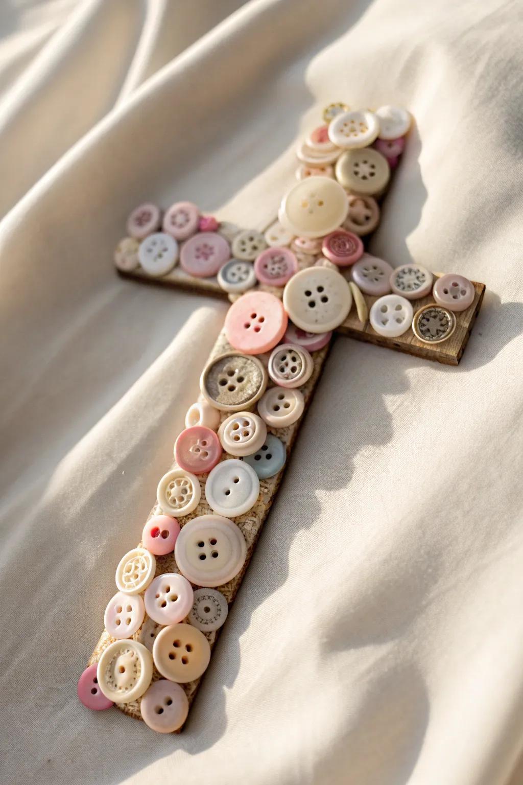 Celebrate faith with a touch of artistry: uniquely crafted button cross.
