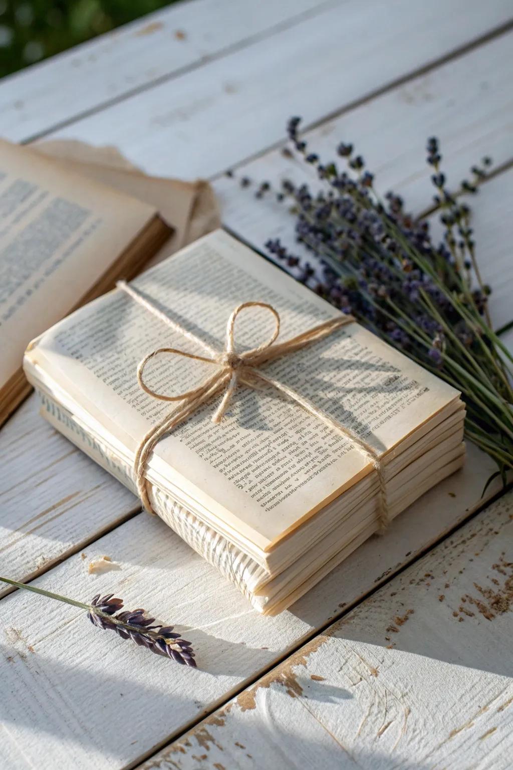 Wrap your gifts in stories of old; a literary touch with vintage book pages.