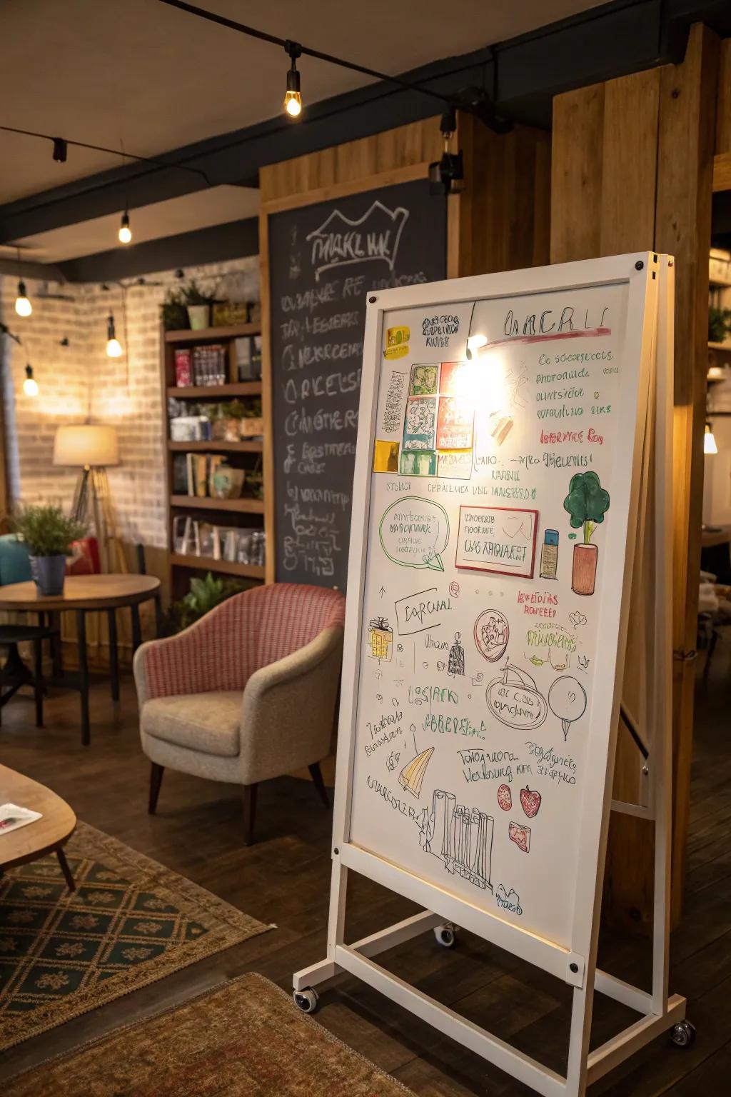 A whiteboard with a chalkboard-style welcome message.