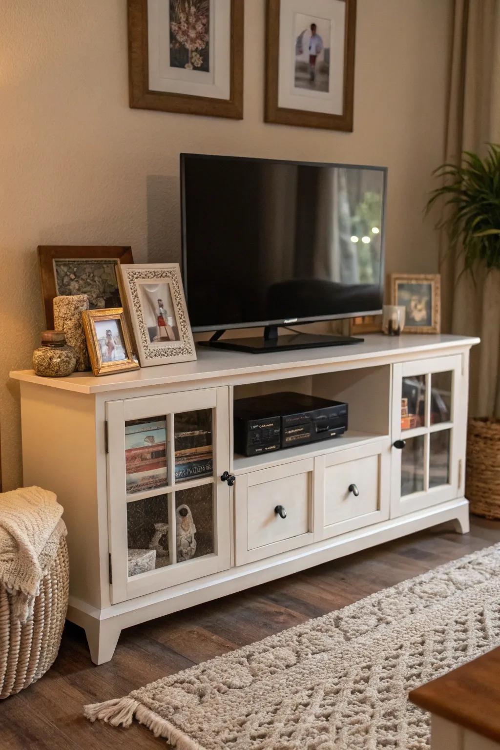 Personalize your TV stand with meaningful decor.