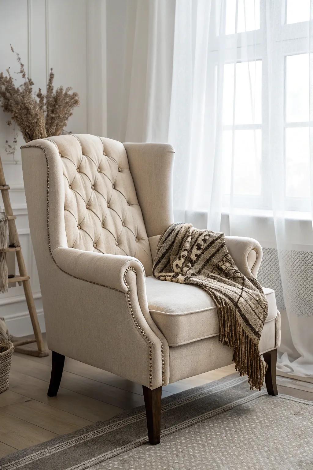 Embrace the luxury of tufted elegance with this beautifully crafted wingback chair.
