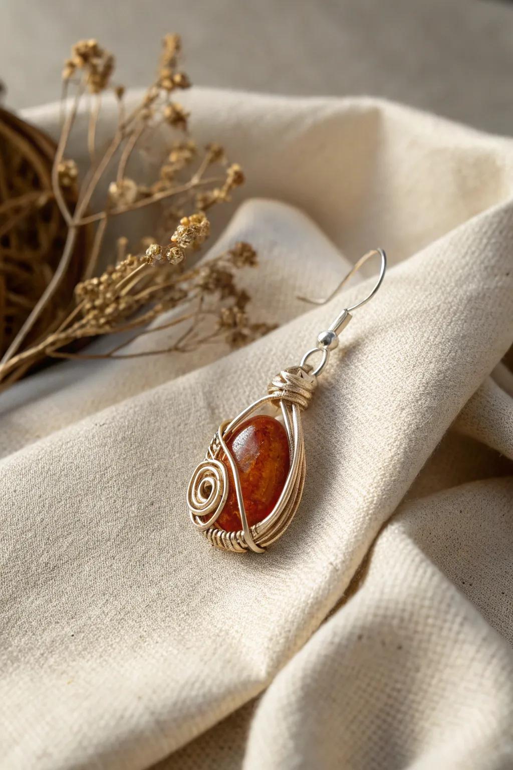 Elevate your style with the natural elegance of wire-wrapped stone earrings.