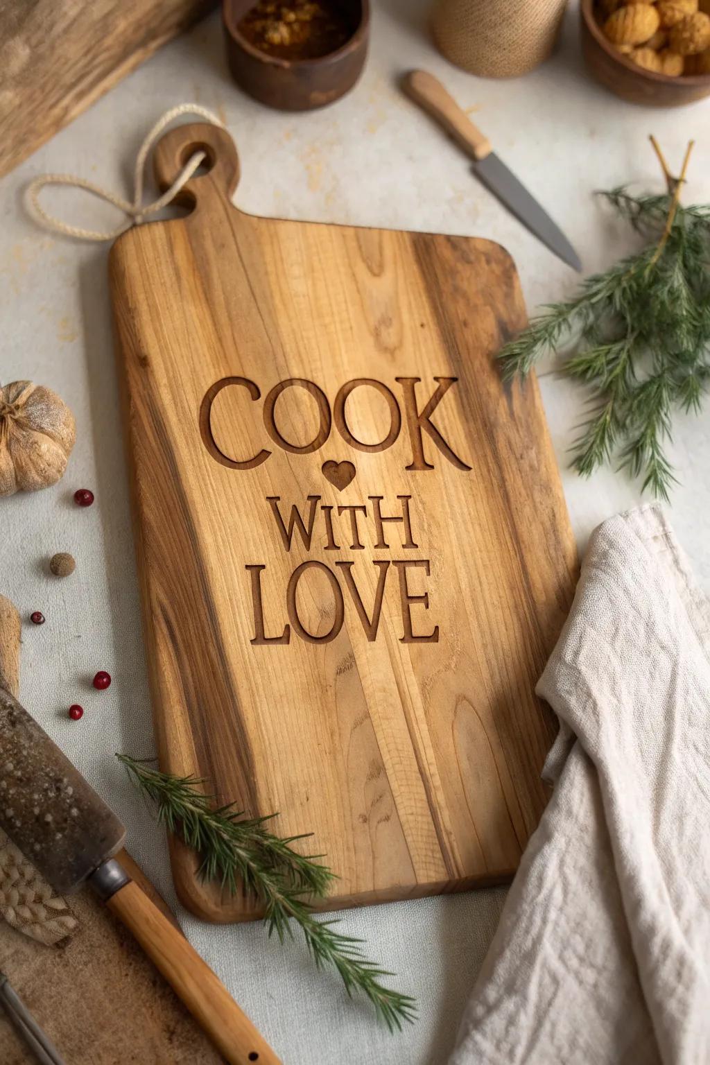 Add warmth and inspiration to your kitchen with a handcrafted wooden sign. #CookWithLove