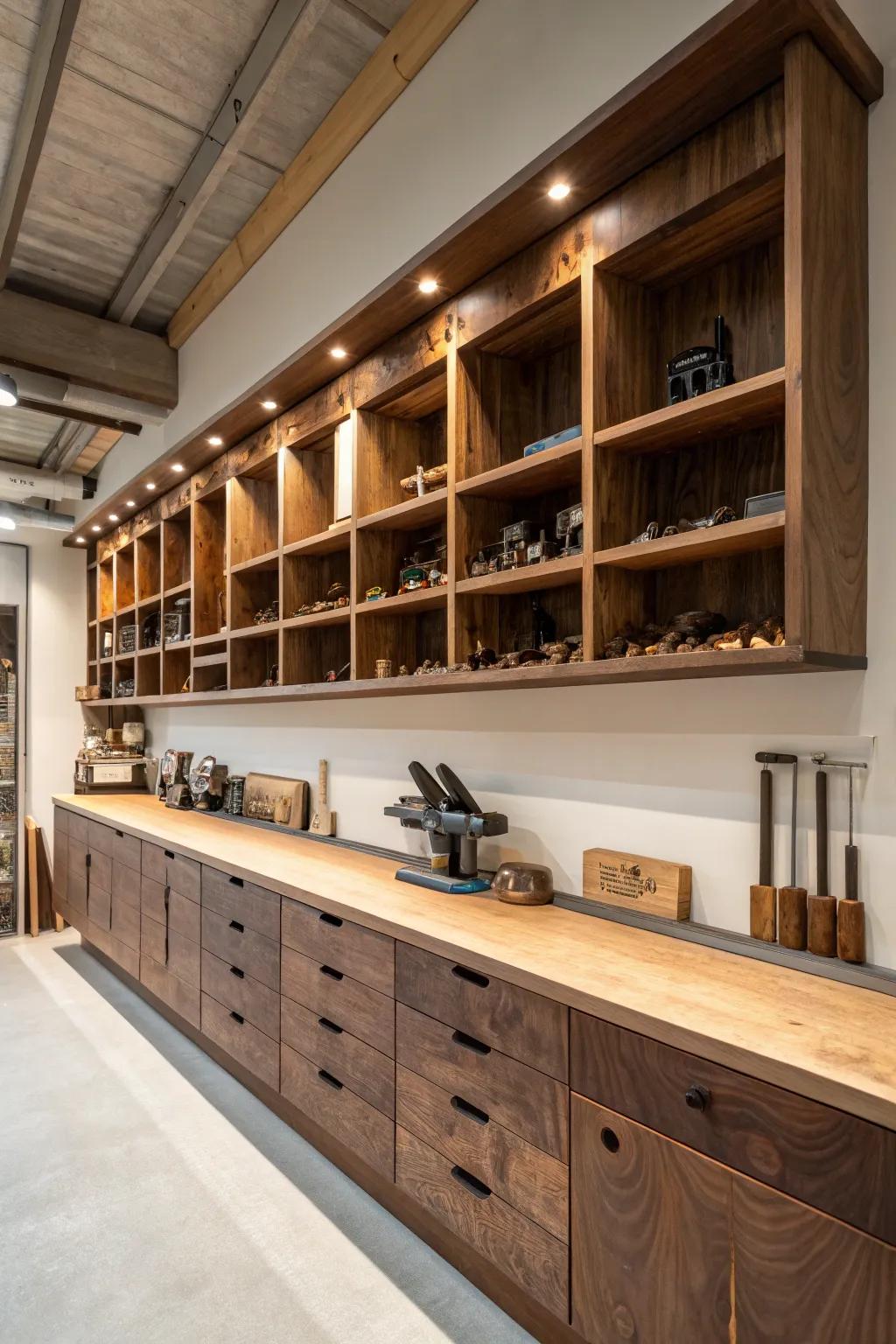 Elevate your workspace with streamlined overhead storage solutions—perfect for keeping your woodshop organized and efficient.