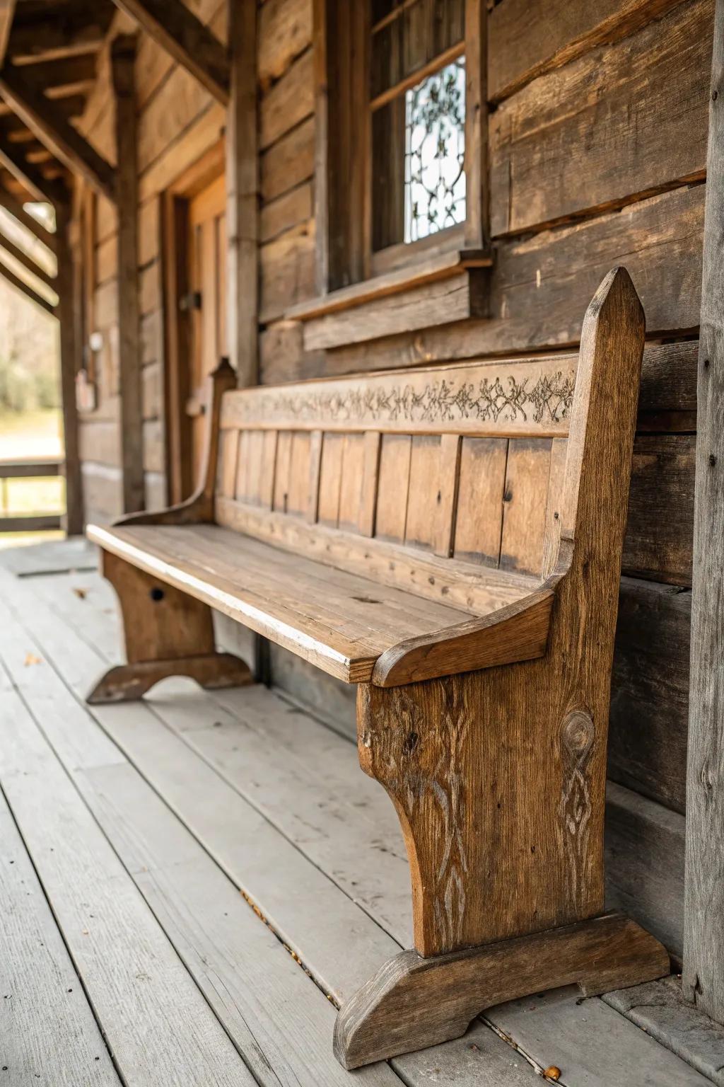 Transform your space with the timeless charm of a vintage-inspired wooden bench.