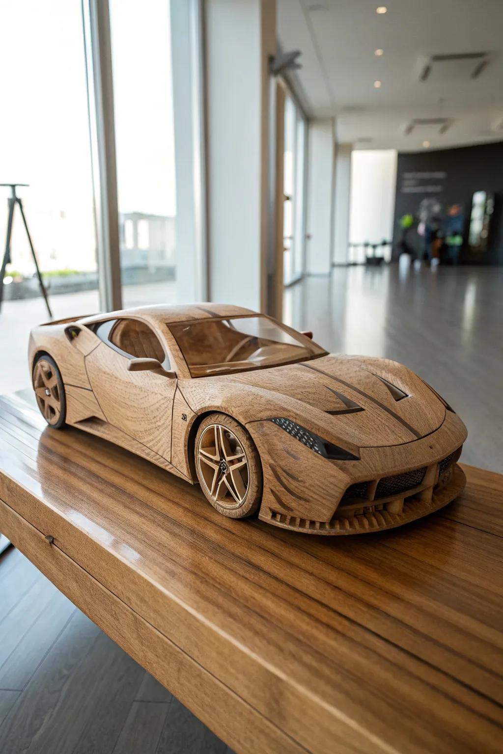 Elevate your decor with this sleek, artfully designed wooden car – where play meets display.