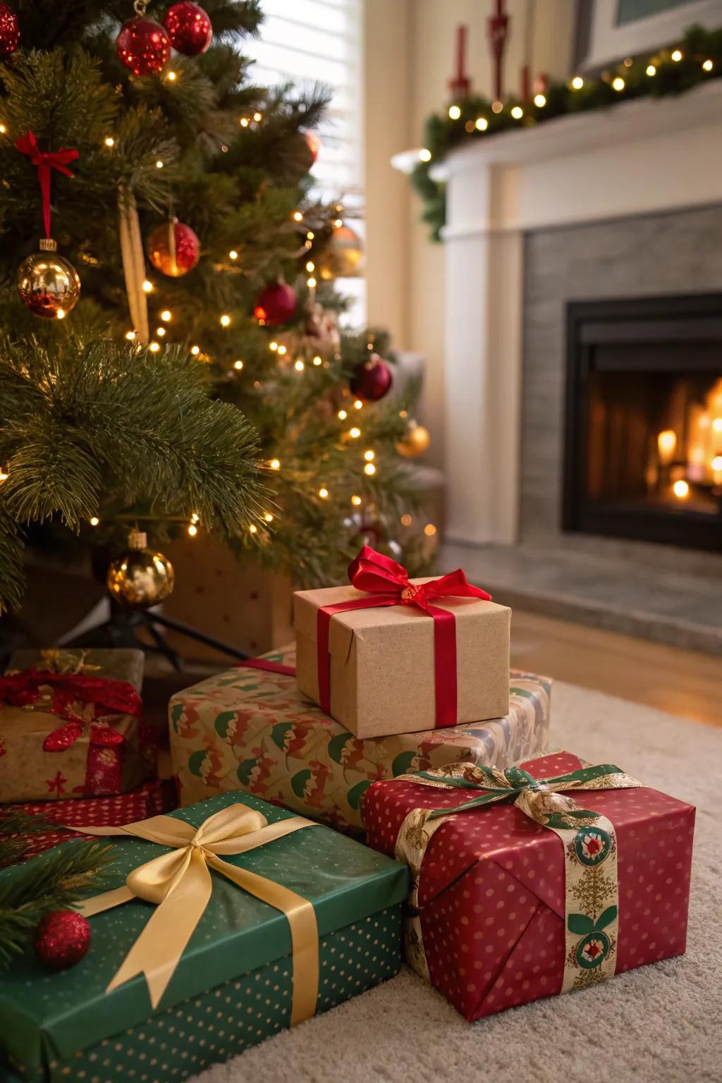 Decorative gift boxes adding a festive touch under the tree.