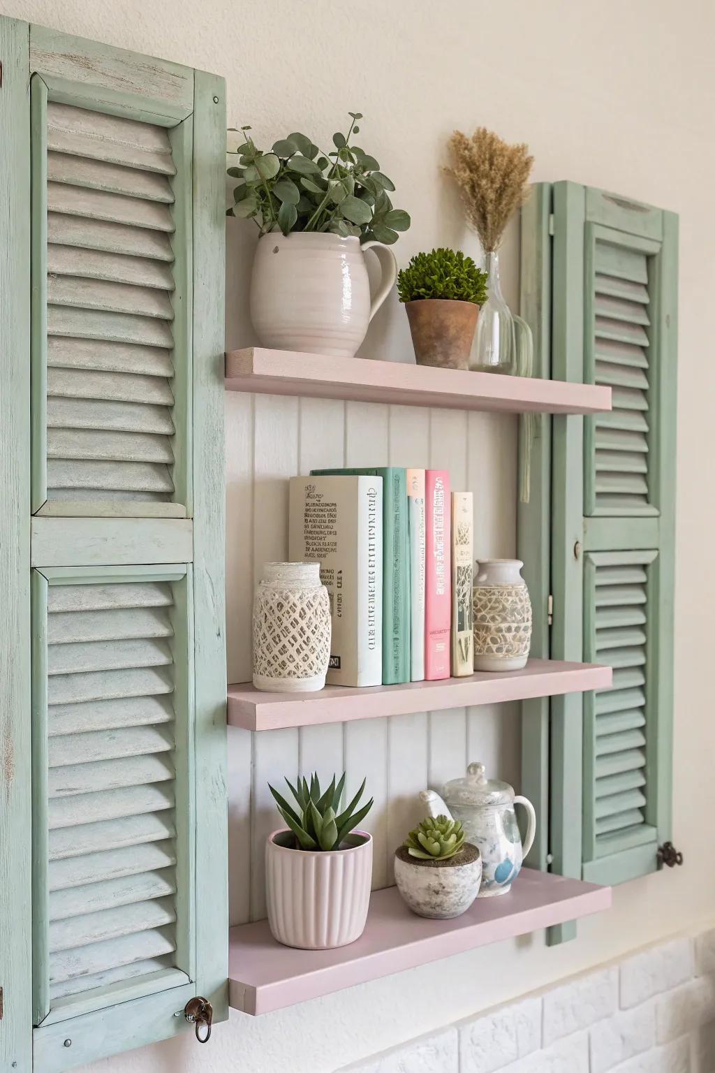 Transform old shutters into stunning shelves that bring a touch of Scandinavian elegance and Boho warmth to your space. 🌿📚