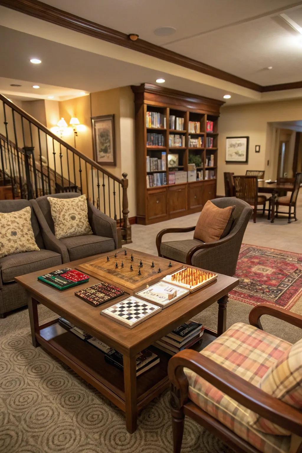A game corner adds a fun element to the living room.