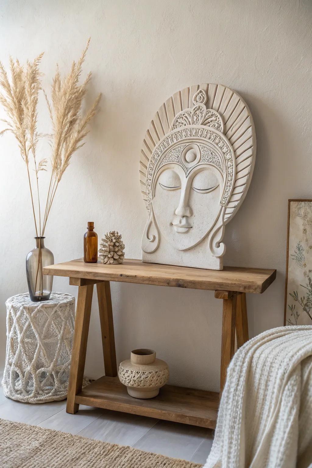 Discover the beauty of abstract expression with this stunning 3D art piece, where minimalism meets boho charm.
