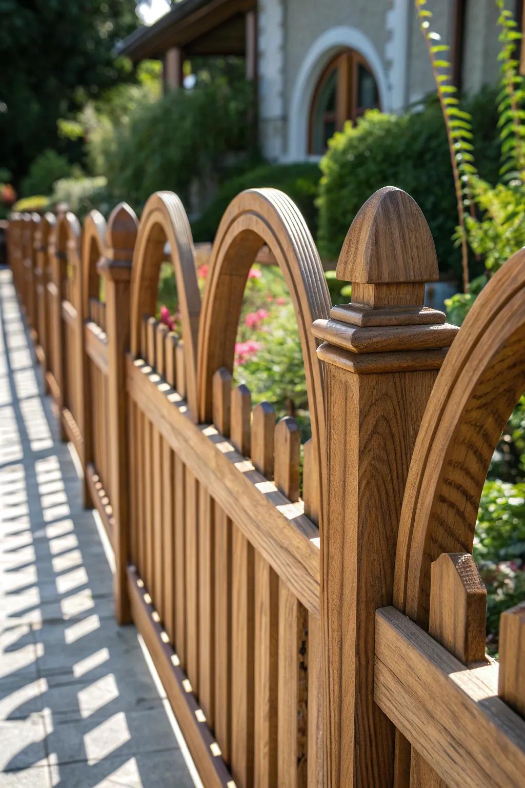 Elevate your yard's charm with these exquisitely arched wooden fence tops.