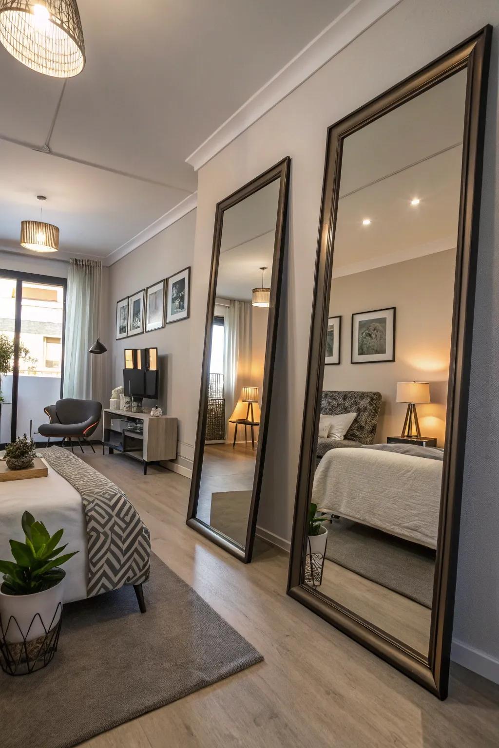 Mirrors can be your secret weapon to visually expand your studio space.