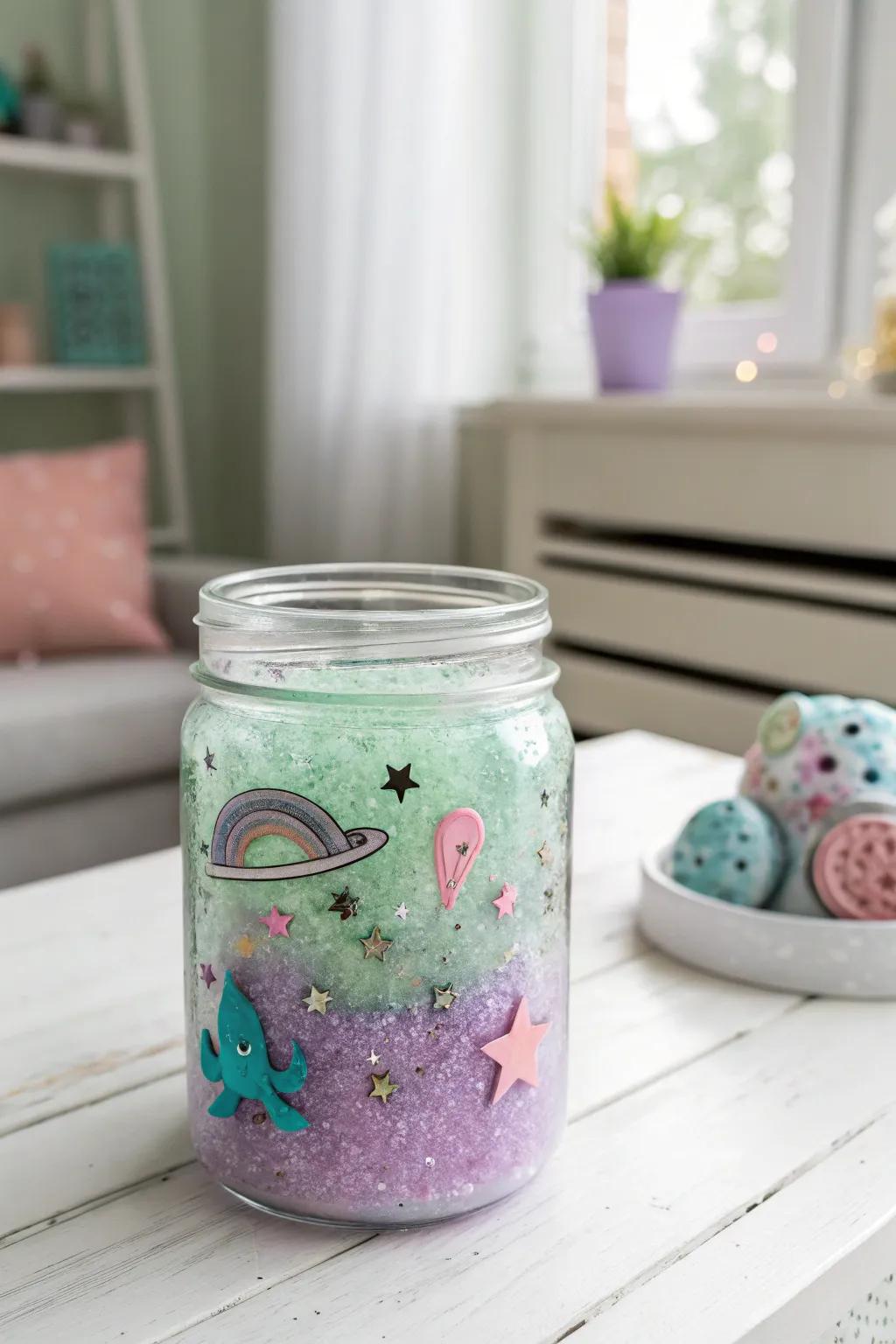 Dive into the cosmic fun with glittery alien slime—a craft that’s out of this world!