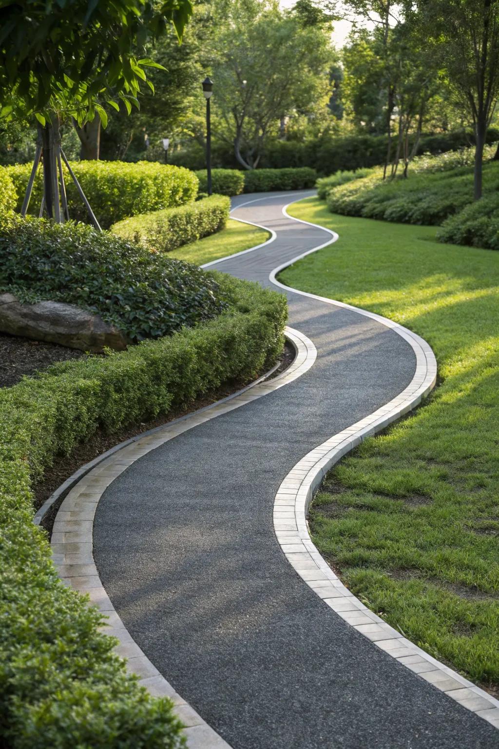 Experience the allure of craftsmanship with a captivating curved asphalt walkway.