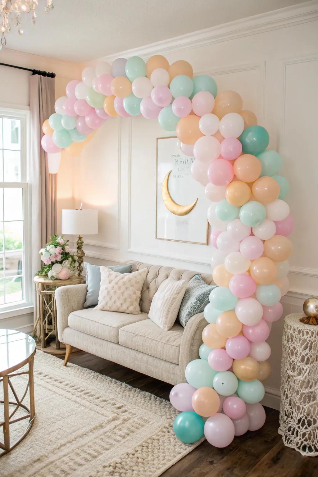 A balloon crescent adds a modern twist to traditional decor.