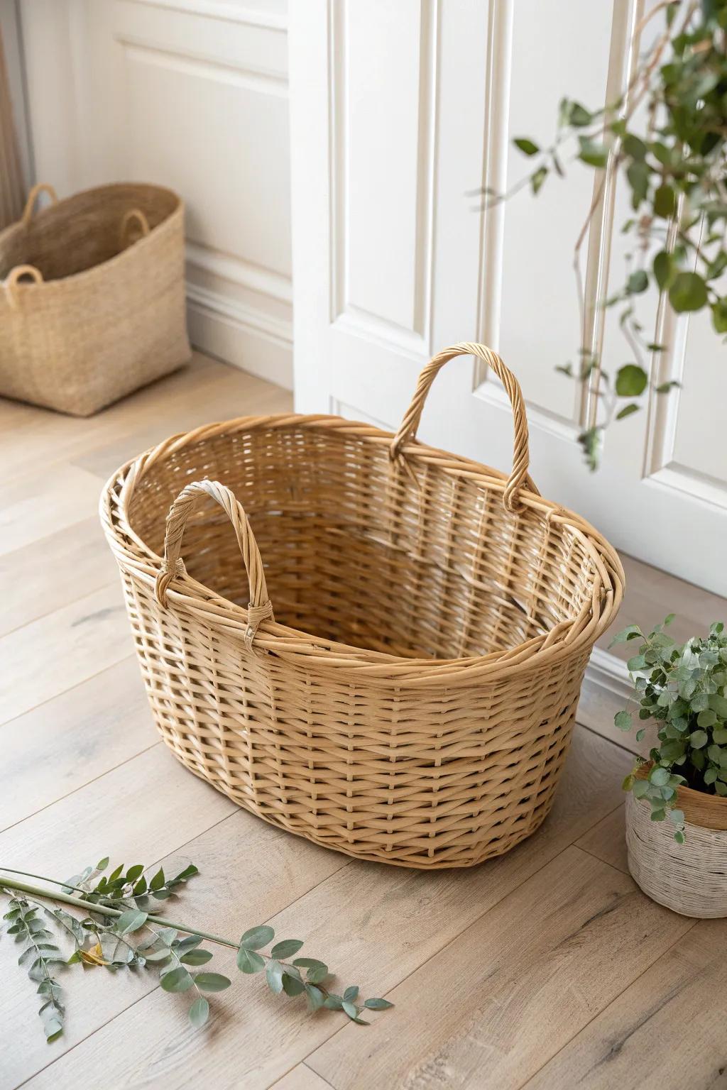 Embrace simplicity and style with this charming wicker basket, perfect for your nursery storage needs.