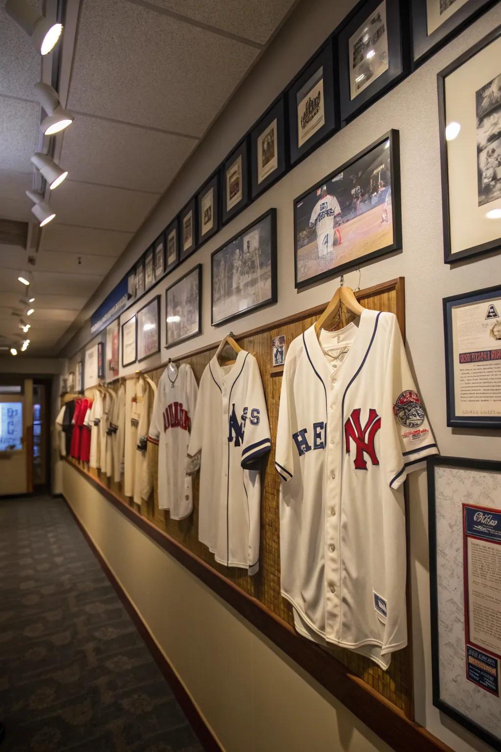 Framed jerseys add a personal and sporty flair to the decor.