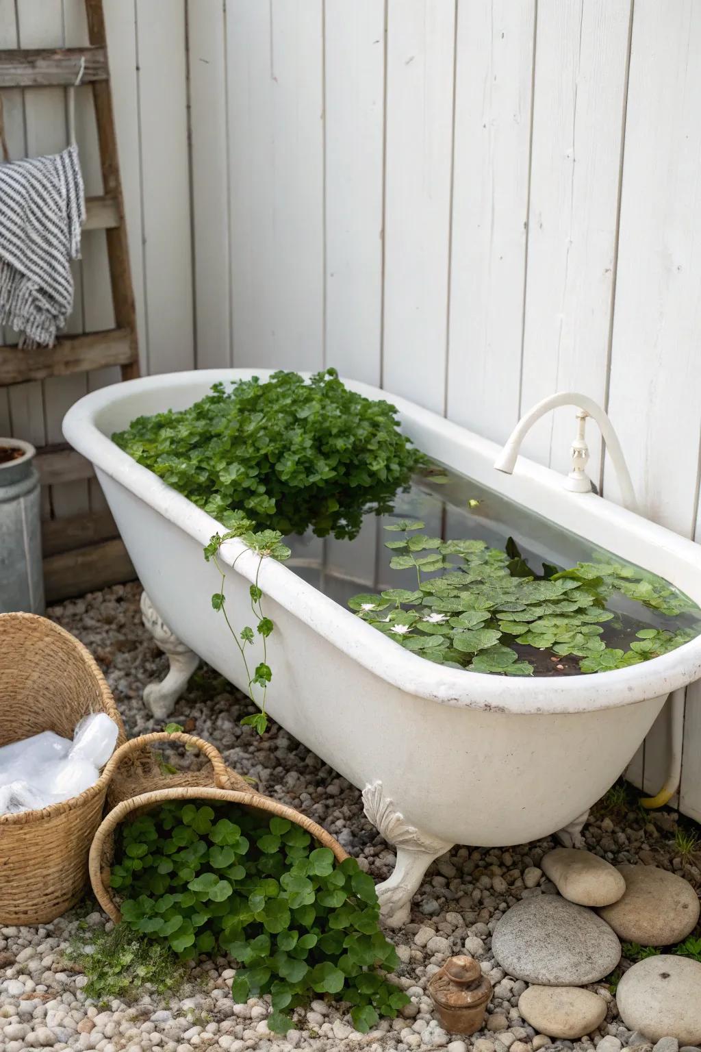 Transform your space with a serene aquatic herb garden, where simplicity meets nature.